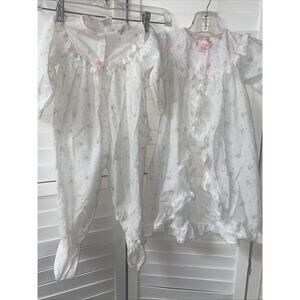 80s Baby Girl 2 Pc Flannel Pajama Robe Outfit Set by USA IC Mfg. Sz XL (18-24mo)